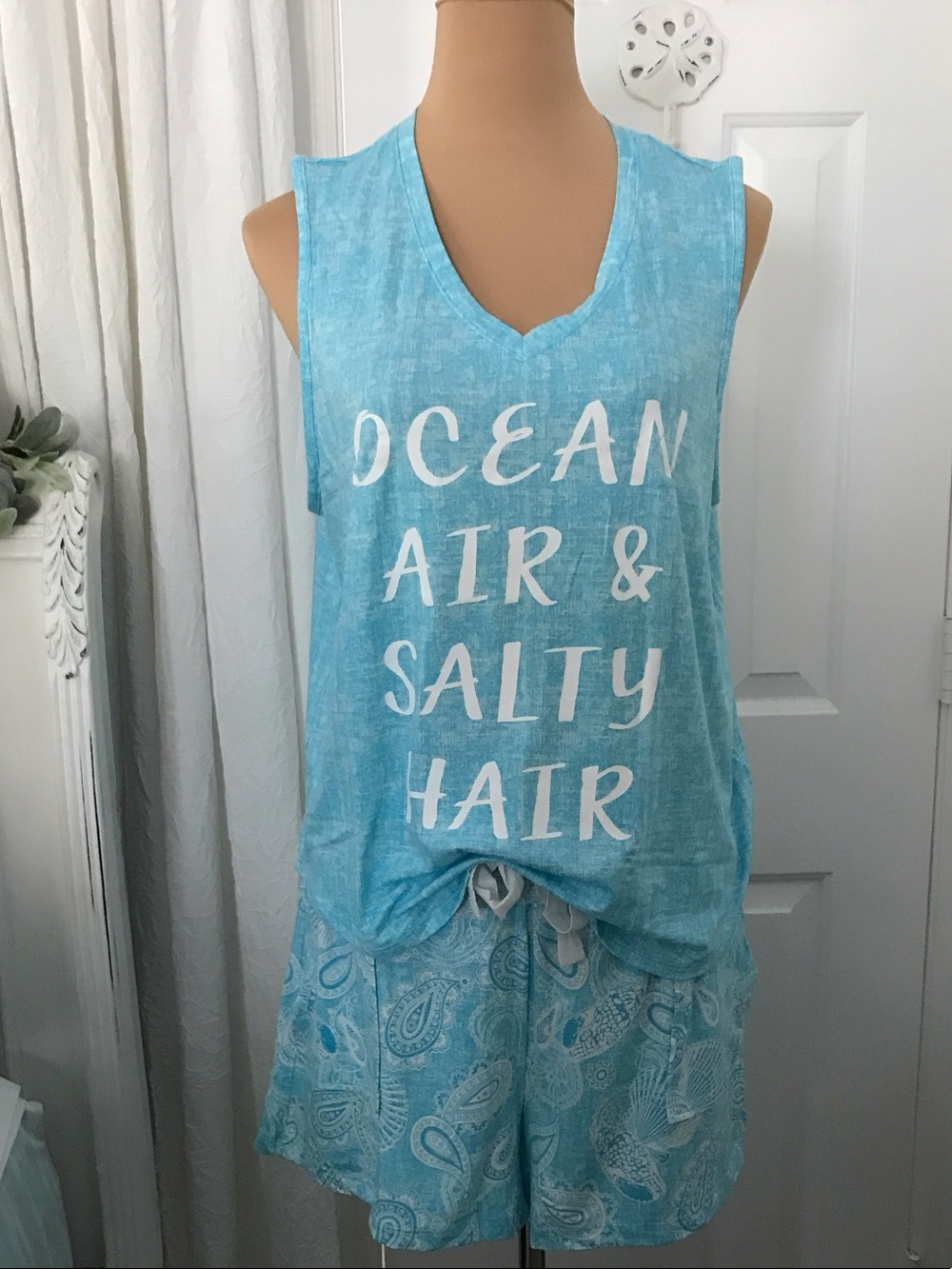 Light Blue 'Ocean Air & Salty Hair' Women's Pajama Set